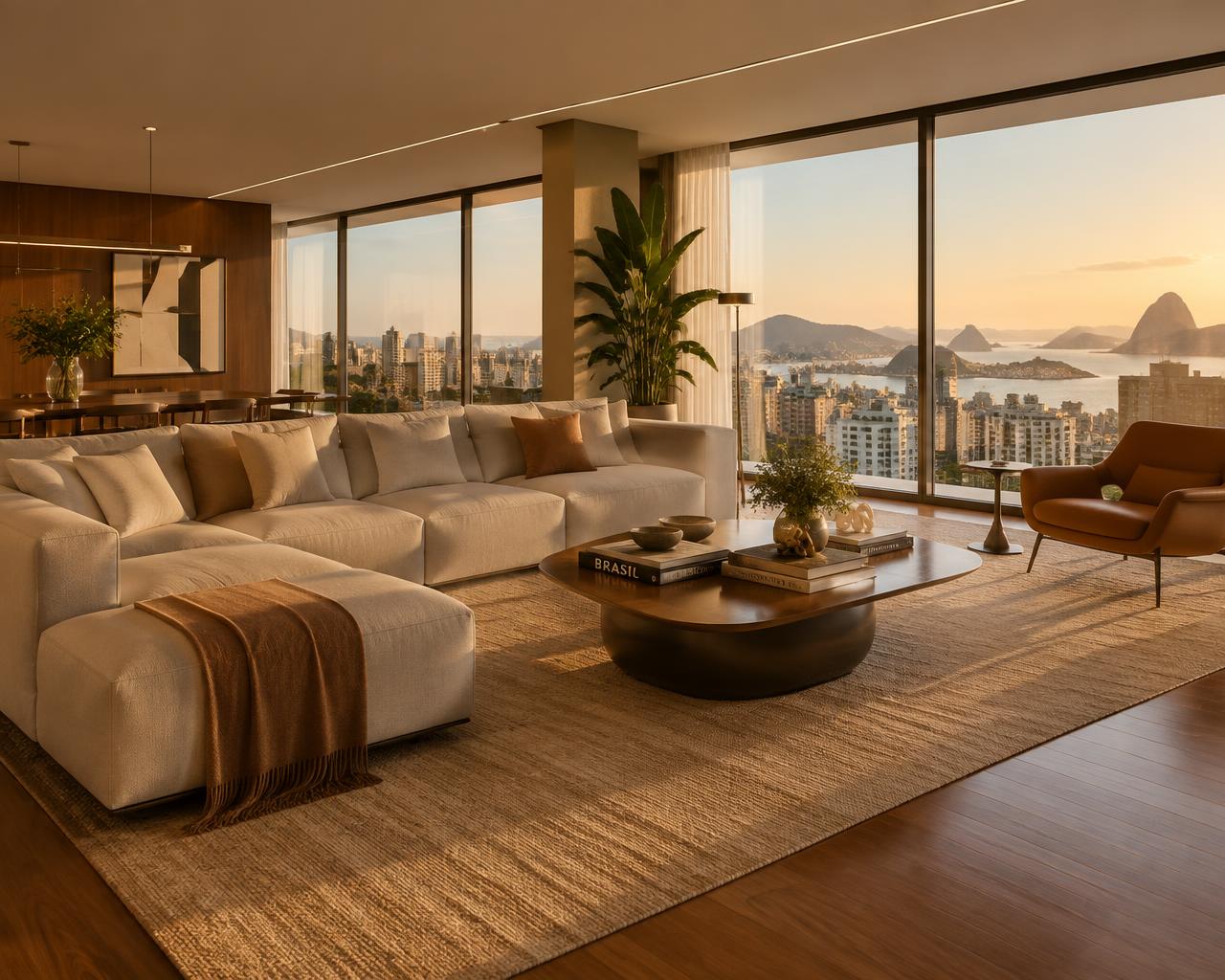 Sala de estar de imóvel de alto padrão com acabamento contemporâneo